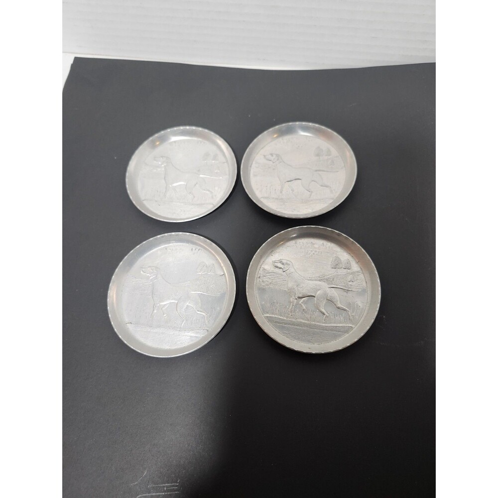 Lot Of 4 Vintage Mid Century Pressed Aluminum Coasters